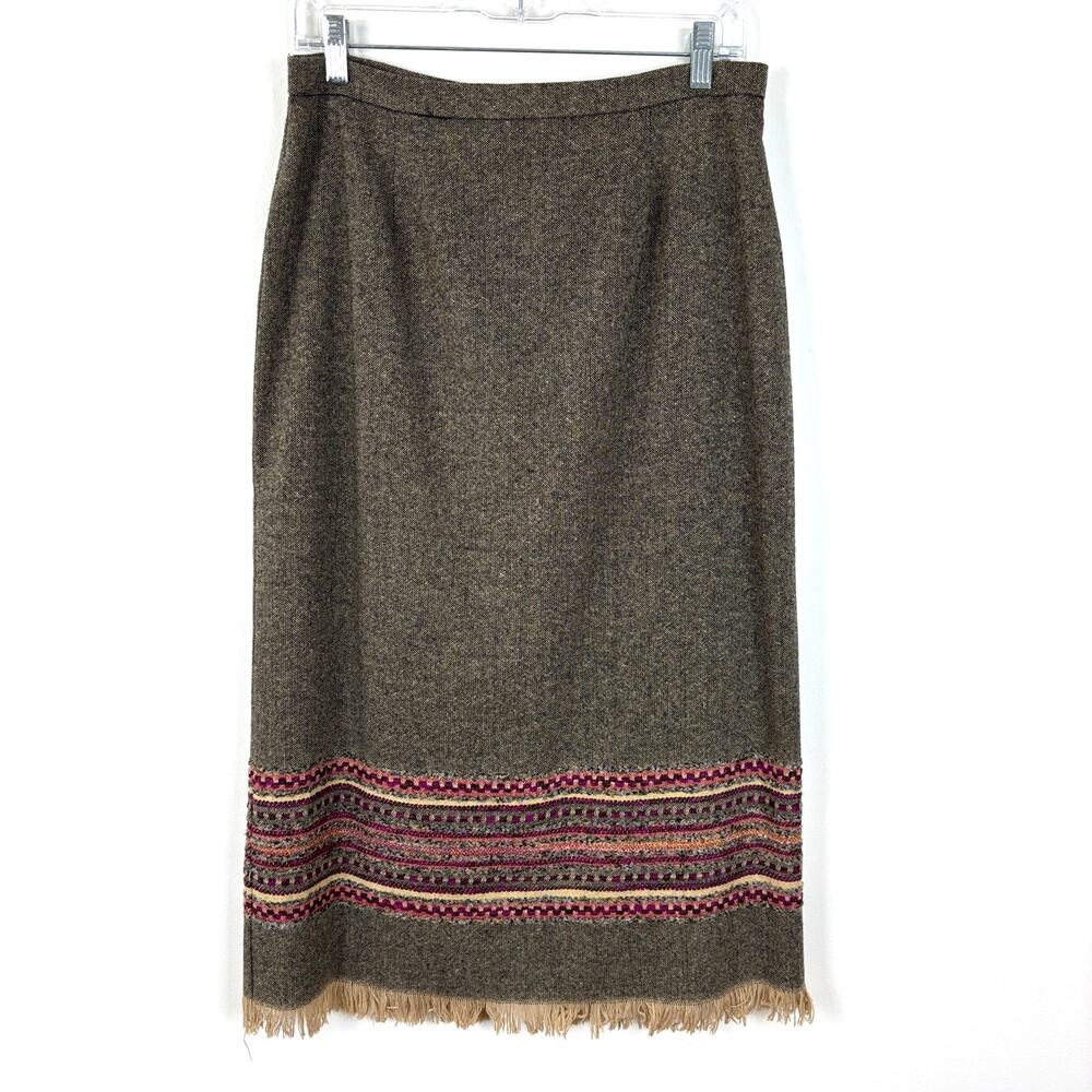 Vintage Brown Midi Blanket Skirt Sag Harbor 12 Petite fringe wool blend nordic